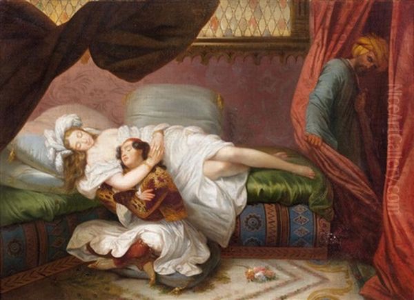 Scene Orientale Amoureuse Oil Painting by Alexandre Marie Colin