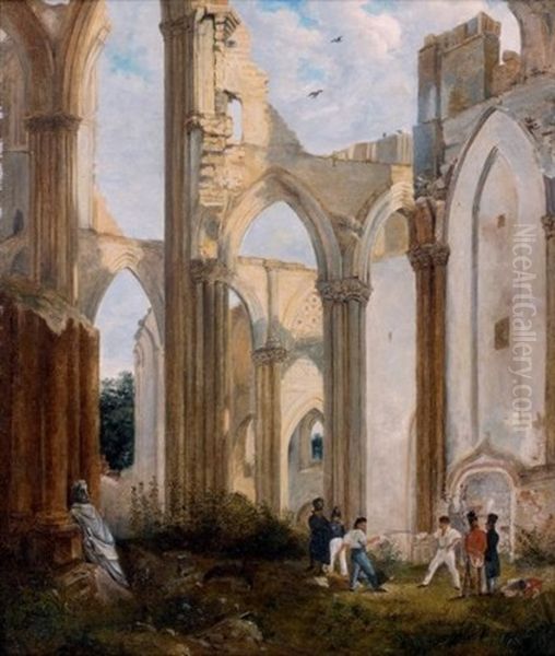 Duel Dans Les Ruines De L'abbaye De Saint Omer Oil Painting by Alexandre Marie Colin