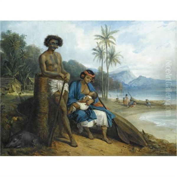 Noukahiriens Dans L'ile D'otaiti Oil Painting by Alexandre Marie Colin