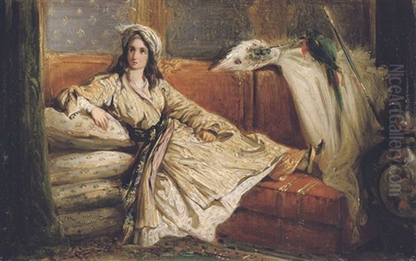 A Reclining Turkish Beauty Oil Painting by Alexandre Marie Colin