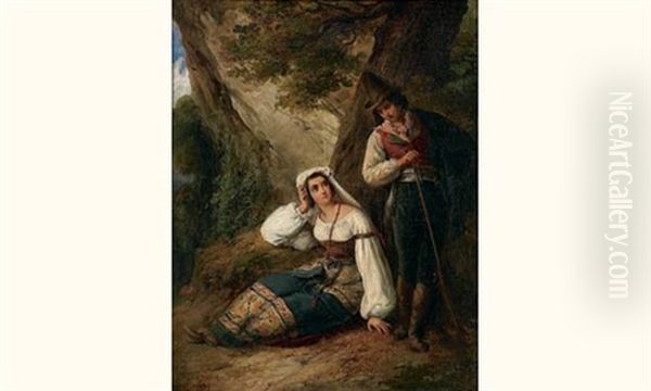 Jeune Couple De Paysans Italiens Oil Painting by Alexandre Marie Colin