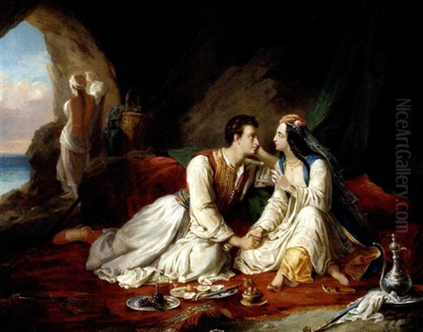 Byron As Don Juan, With Haidee Oil Painting by Alexandre Marie Colin