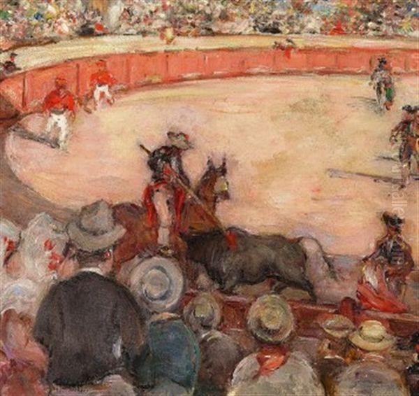 Stierkampf In Der Arena Von Bilbao (bullfight In The Arena In Bilbao) Oil Painting by Gustave Henri Colin