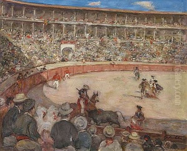 Stierkampf In Der Arena Von Bilbao Oil Painting by Gustave Henri Colin