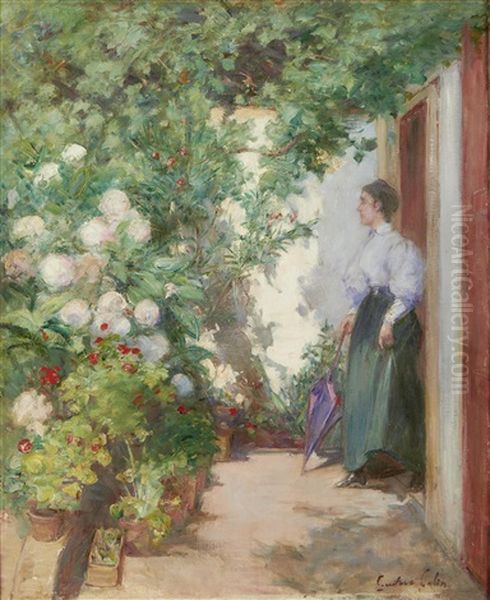 By The Garden Door Oil Painting by Gustave Henri Colin