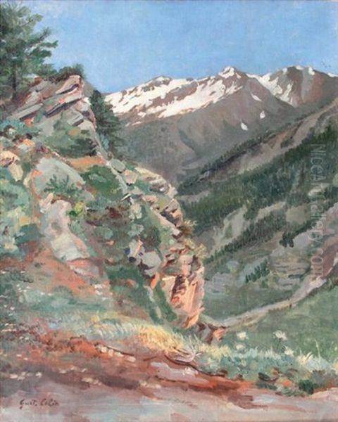 Vallee Des Pyrenees (vue Presumee Du Pic De Barbe Pres De Bareges Et Du Tourmalet) Oil Painting by Gustave Henri Colin