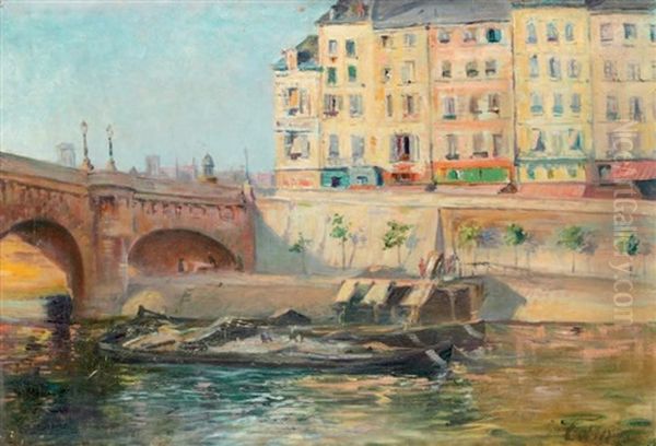 Le Pont Neuf A Paris Oil Painting by Gustave Henri Colin