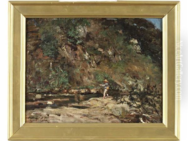 Pecheur Dans Les Pyrenees Oil Painting by Gustave Henri Colin