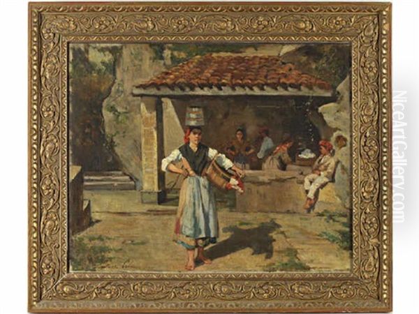 Au Lavoir (fontaine De San Pedro A Pasajes) Oil Painting by Gustave Henri Colin