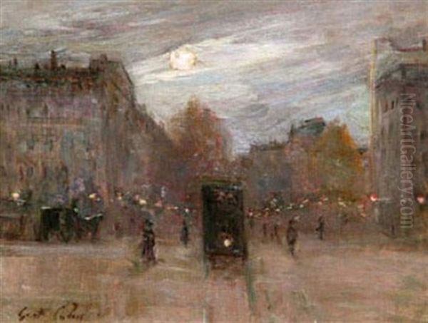 Place Pereire Le Soir - Le Tramway by Gustave Henri Colin