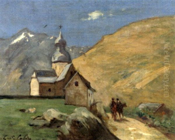 Paysage Anime Dans Les Pyrenees Avec Une Chapelle Oil Painting by Gustave Henri Colin