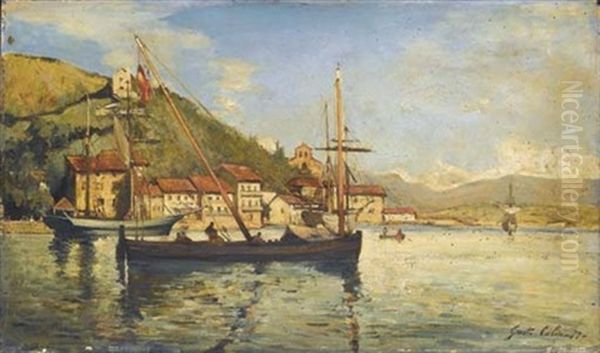 Vue Du Port De Pasajes De San Juan En Espagne Oil Painting by Gustave Henri Colin