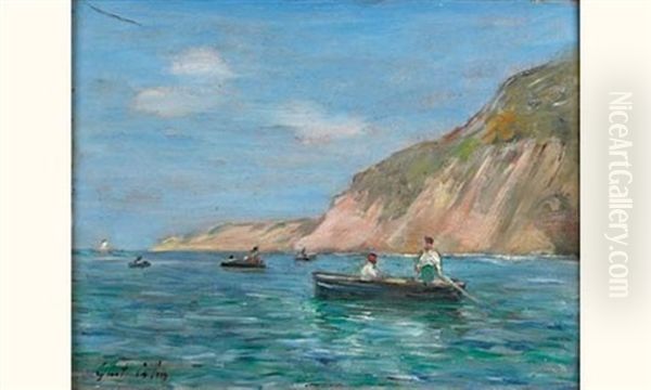 Les Pecheurs Au Large De Fontarabie Oil Painting by Gustave Henri Colin