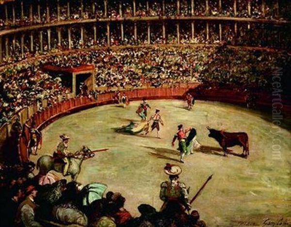 Corrida Dans Les Arenes De St. Sebastien Oil Painting by Gustave Henri Colin