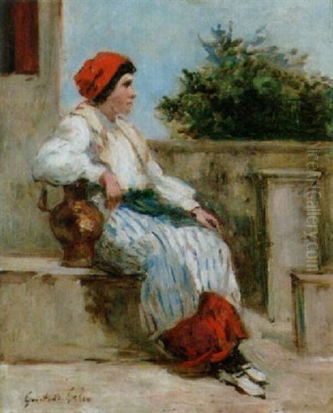 Junge Italienerin Mit Wasserkrug Oil Painting by Gustave Henri Colin