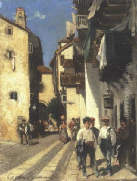 Rue Animee Au Pays Basque Oil Painting by Gustave Henri Colin