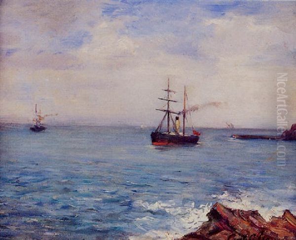 Vapeur A Saint Jean De Luz Oil Painting by Gustave Henri Colin