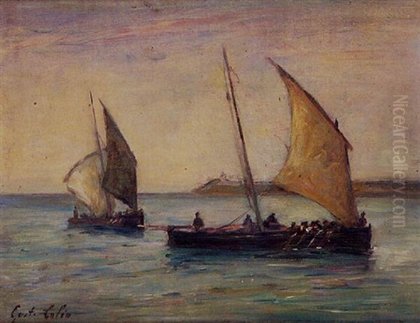 Barques De Pecheurs Dans La Baie De Saint Jean De Luz Oil Painting by Gustave Henri Colin