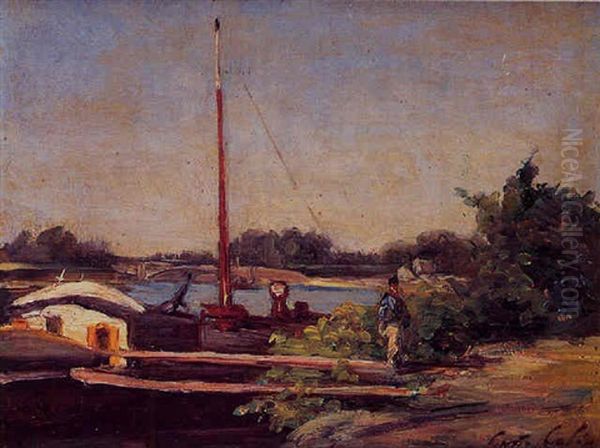 Peniche Au Bord De L'oise Oil Painting by Gustave Henri Colin