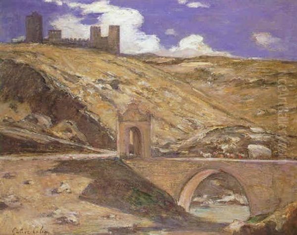 Carromato Cruzando El Puente De Alcantara, Toledo Oil Painting by Gustave Henri Colin