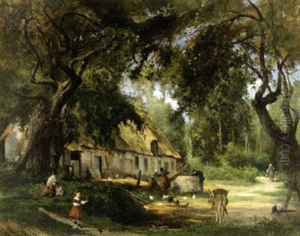 Cour De Ferme Animee Oil Painting by Paul-Alfred Colin