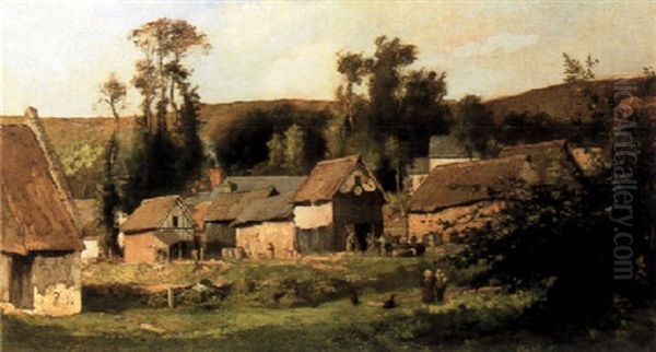 Figures Before A Village Well Oil Painting by Paul-Alfred Colin