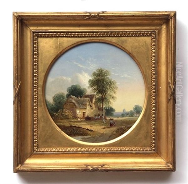 Landscape With Mother And Child Before A Cottage Oil Painting by Samuel David Colkett