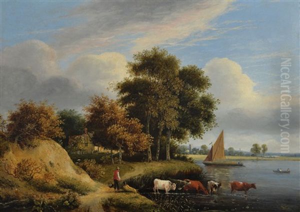 On The Yare Oil Painting by Samuel David Colkett