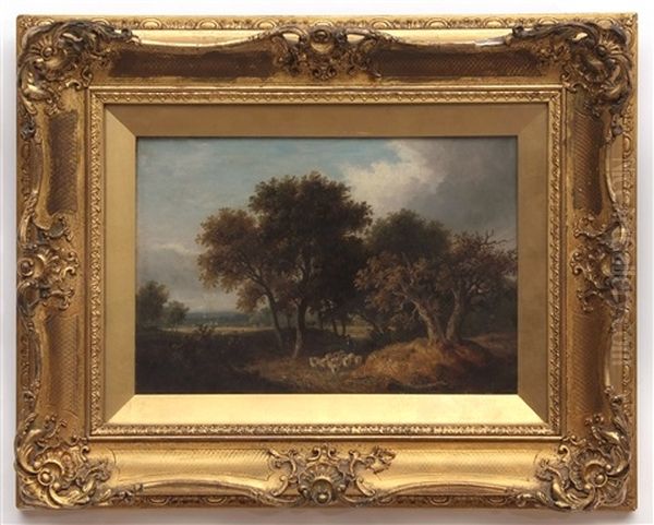 Wooded Landscape With Shepherd And Sheep Oil Painting by Samuel David Colkett