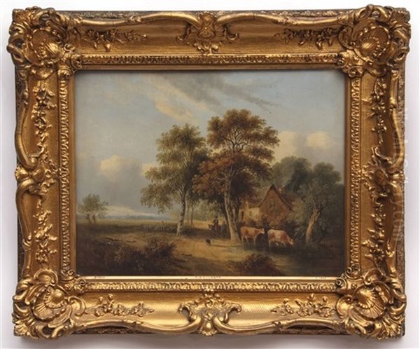 Country Landscape With Figures Oil Painting by Samuel David Colkett