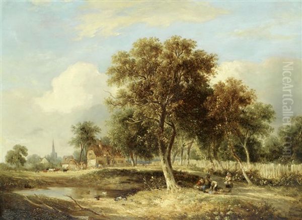 A Country Landscape Oil Painting by Samuel David Colkett