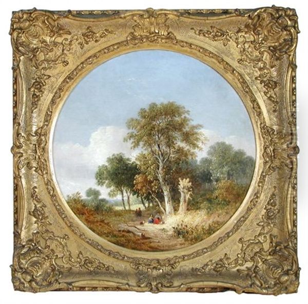 Gypsies With A Small Dog In Woodland Oil Painting by Samuel David Colkett