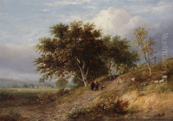 Figures In A Landscape Oil Painting by Samuel David Colkett