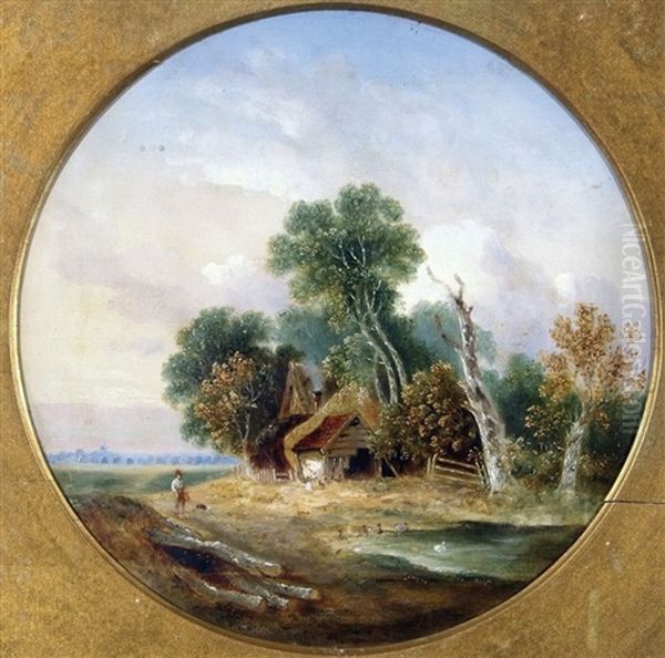 Rural Landscape With Figure And Dog By Cottages Oil Painting by Samuel David Colkett