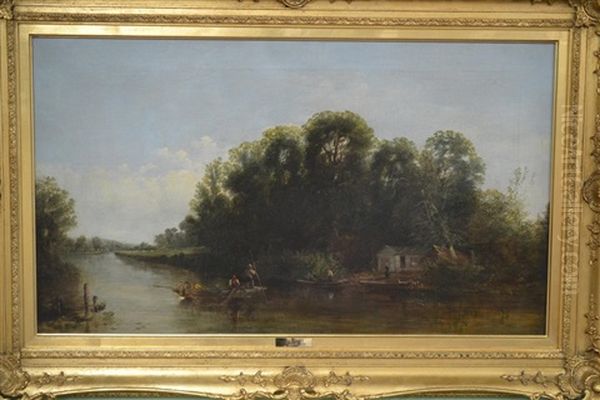 The Ferry, River Scene With Figures Oil Painting by Samuel David Colkett