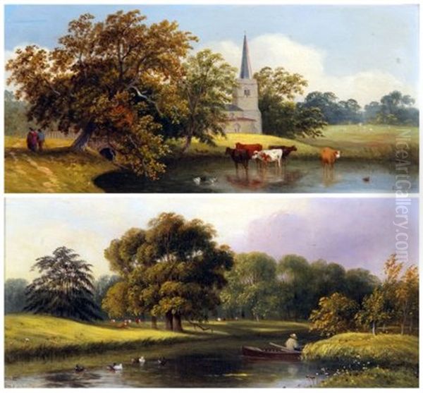 East Anglian River Landscapes (pair) Oil Painting by Samuel David Colkett