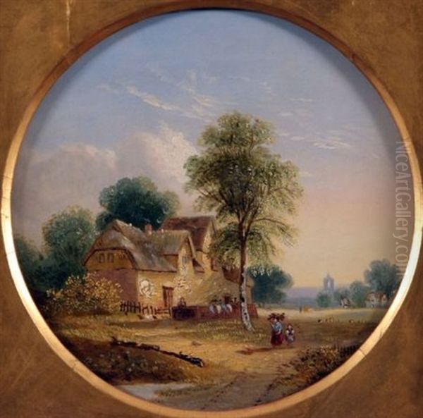 Figures By A Cottage Oil Painting by Samuel David Colkett