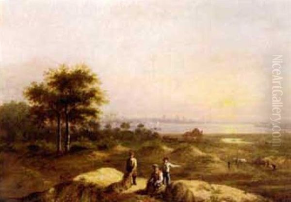 Estuary View With Fishermen To The Fore Oil Painting by Samuel David Colkett