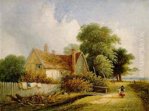 Landscape With Figures Near A Cottage Oil Painting by Samuel David Colkett