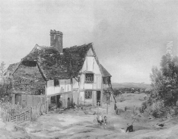 Children Playing In A Cottage Oil Painting by Samuel David Colkett