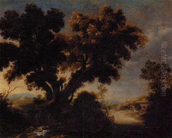 A Wooded Landscape With The Parable Of The Good Samaritan Oil Painting by Francisco Collantes