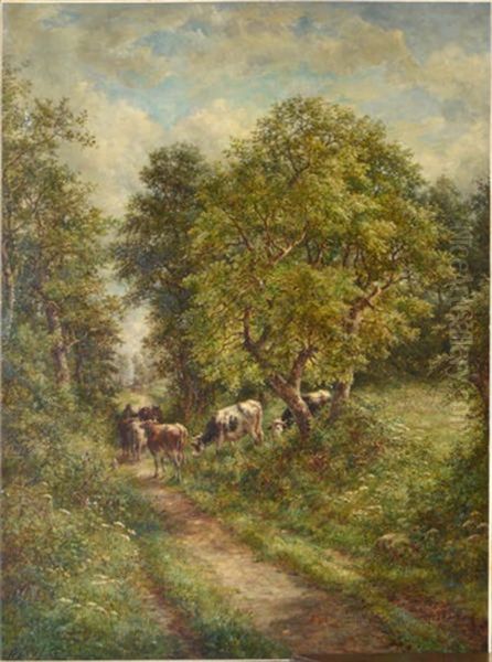 Vachere Et Son Troupeau Sur Un Chemin Encaisse Oil Painting by Marie Henrotin Collart