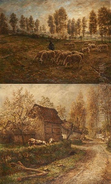 Pastorale Et Vue De Ferme (2 Works) Oil Painting by Marie Henrotin Collart