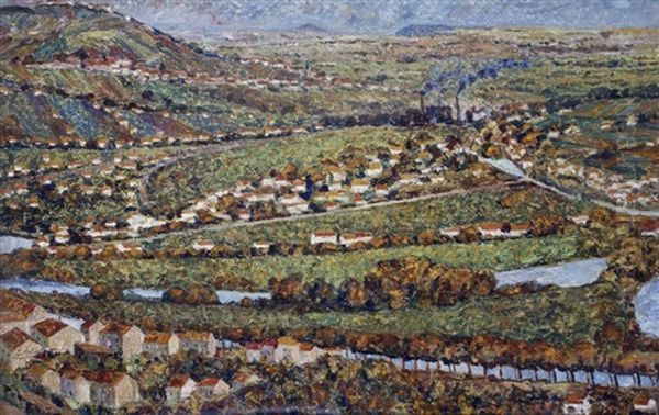 Vue Aerienne De La Region De Pompey-frouard (lorraine) Oil Painting by Michel Auguste Colle