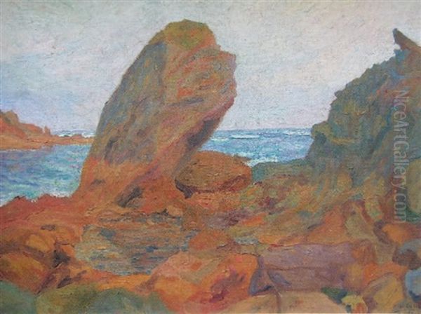 Les Rochers A Hendaye Oil Painting by Michel Auguste Colle