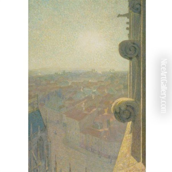 Nancy, Vue De La Cathedrale, Saint Eprve-avec Le Soleil Oil Painting by Michel Auguste Colle