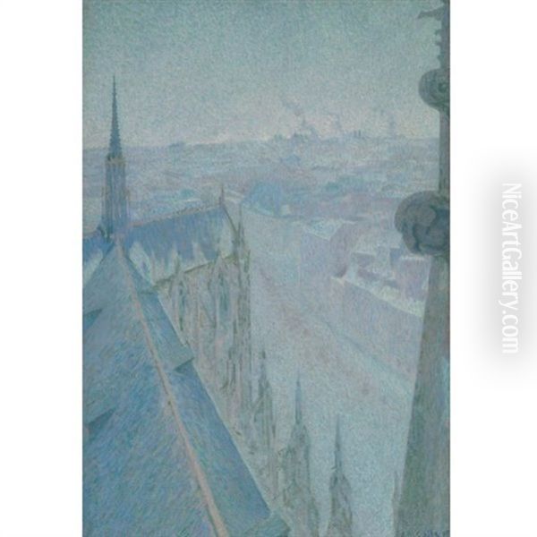 Nancy, Vue De La Cathedrale, Saint Eprve-bleu Oil Painting by Michel Auguste Colle