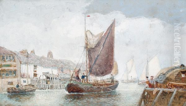 Boats In Harbour Oil Painting by Henry Andrews