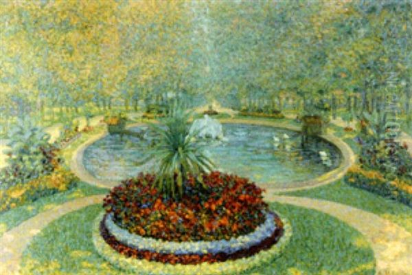 Le Bassin De La Pepiniere, Coin De Jardin A Nancy Oil Painting by Michel Auguste Colle