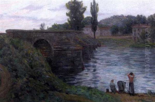 Les Lavandieres Au Bord De La Riviere Oil Painting by Michel Auguste Colle